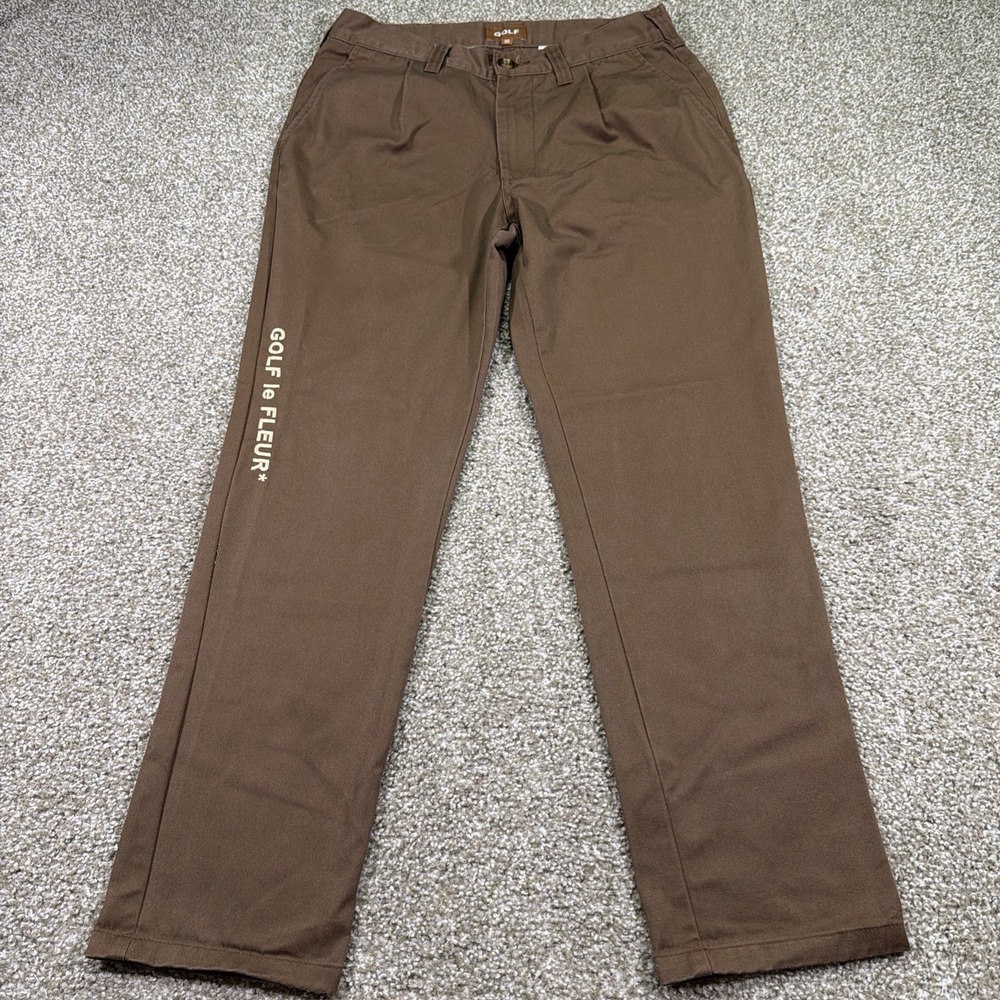 Golf Le Fleur Wang Brown Chino Pants Embroidered Size 34/30 Great Condition